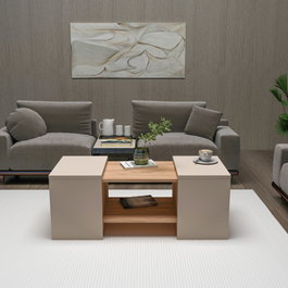 Hanah Home Sartos - Juego de mesa de centro y mesas auxiliares, Pino Atlántico y Beige